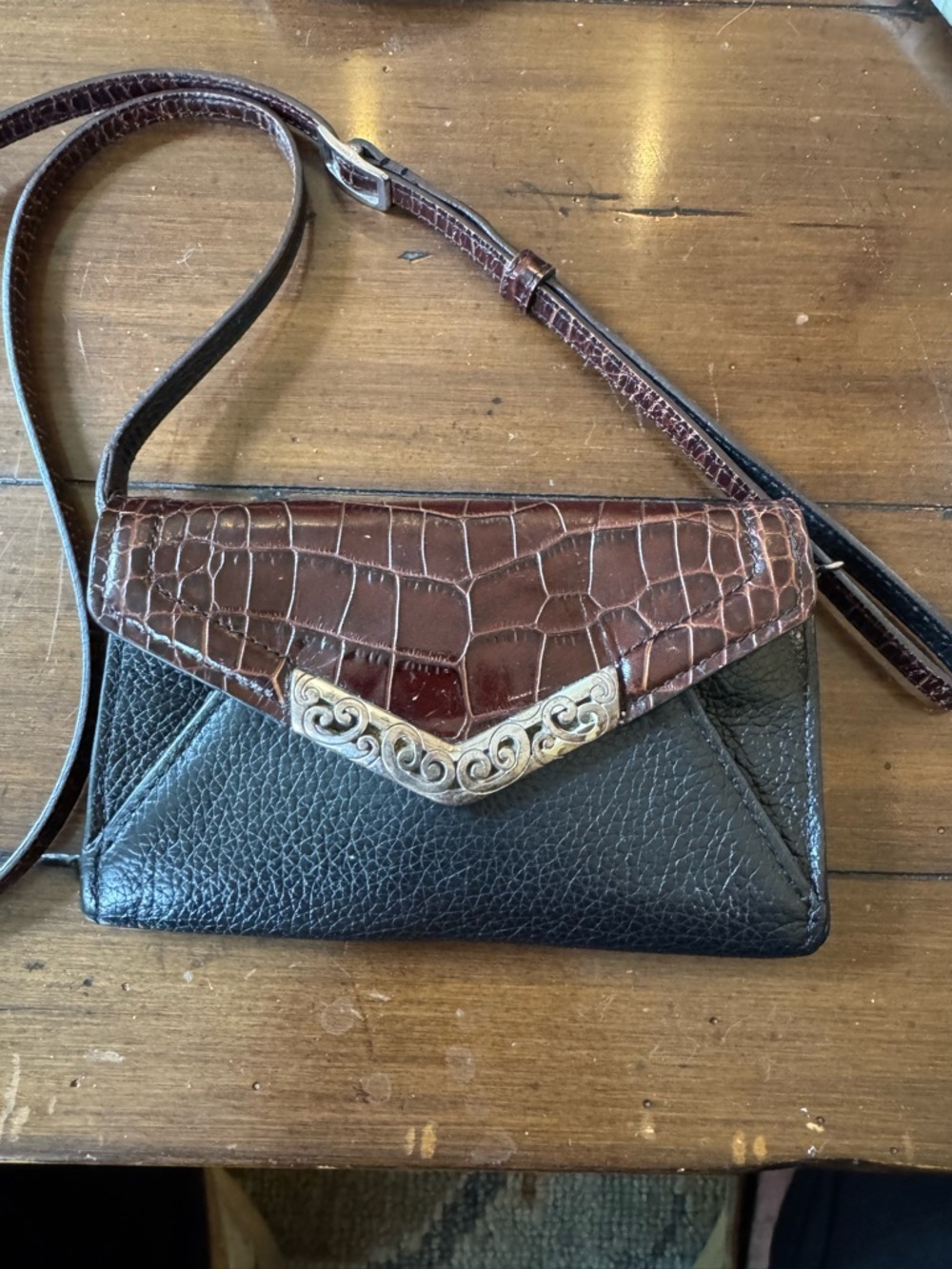 Brighton Leather Crossbody Wallet/ Bag with Brown Croc Flap and Black Body